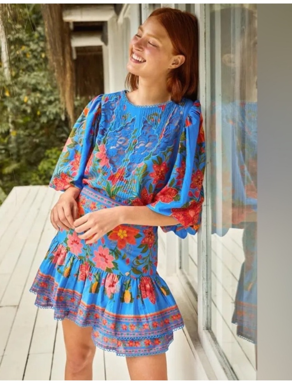 FARM Rio Blue Tropical Tapestry Tiered Mini Skirt NWT